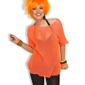 * 80’s Style Neon Orange Mesh Tee Shirt  NWT